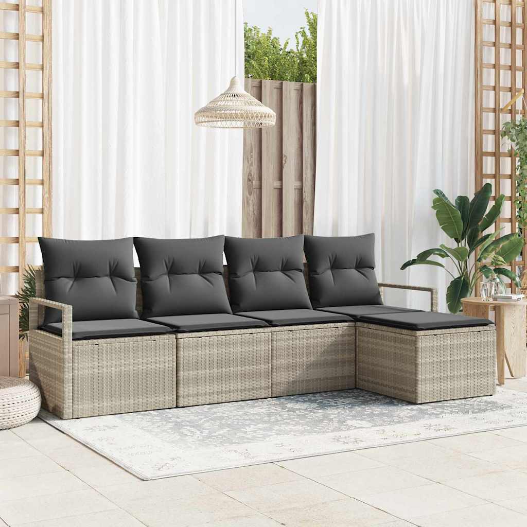 Bankstel met kussen 5 pcs Lichtgrijs poly rattan is nu te koop bij PeponiXL, paradijselijk wonen!