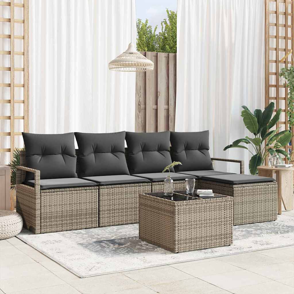 Bankstel met kussen 6 pcs Grijs poly rattan is nu te koop bij PeponiXL, paradijselijk wonen!