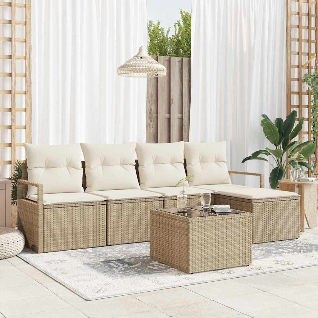 Bankstel met kussen 6 pcs Beige poly rattan is nu te koop bij PeponiXL, paradijselijk wonen!