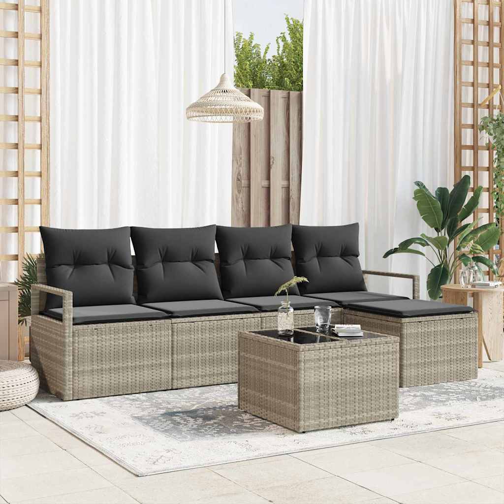 Bankstel met kussen 6 pcs Lichtgrijs poly rattan is nu te koop bij PeponiXL, paradijselijk wonen!