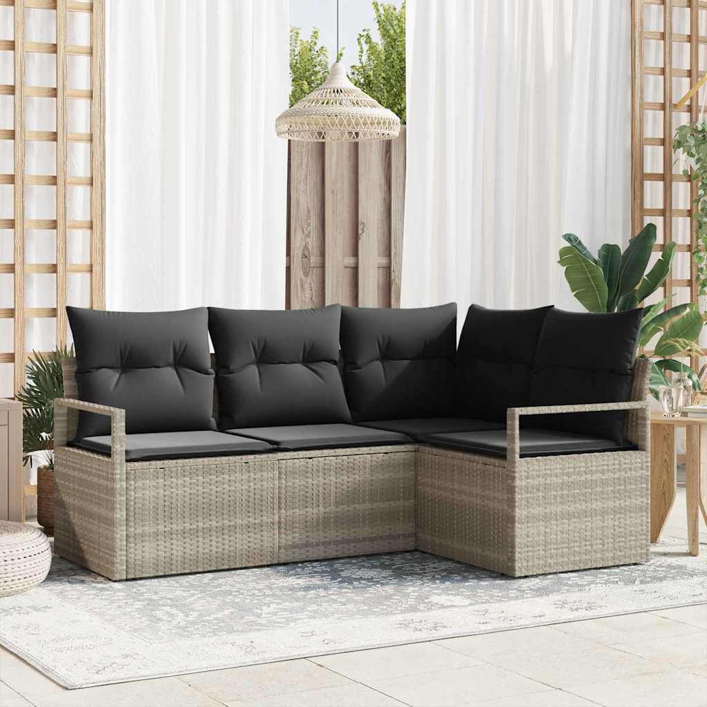 Bankstel 4 pcs Lichtgrijs poly rattan is nu te koop bij PeponiXL, paradijselijk wonen!