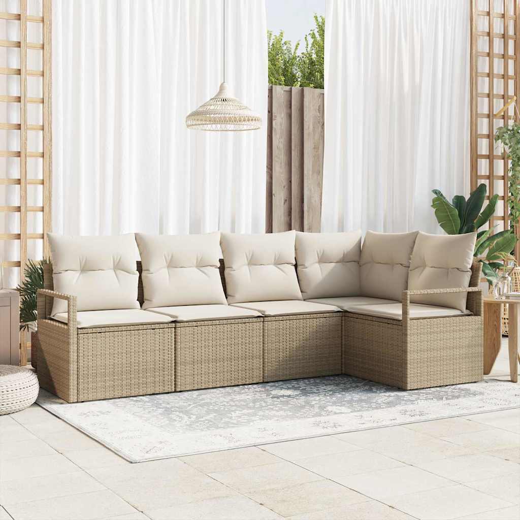Bankstel met kussen 5 pcs Beige poly rattan is nu te koop bij PeponiXL, paradijselijk wonen!