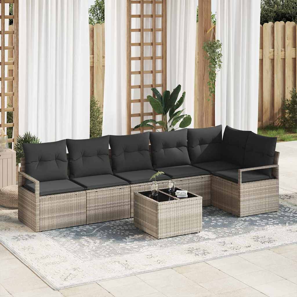 Bankstel 7 pcs Lichtgrijs poly rattan is nu te koop bij PeponiXL, paradijselijk wonen!
