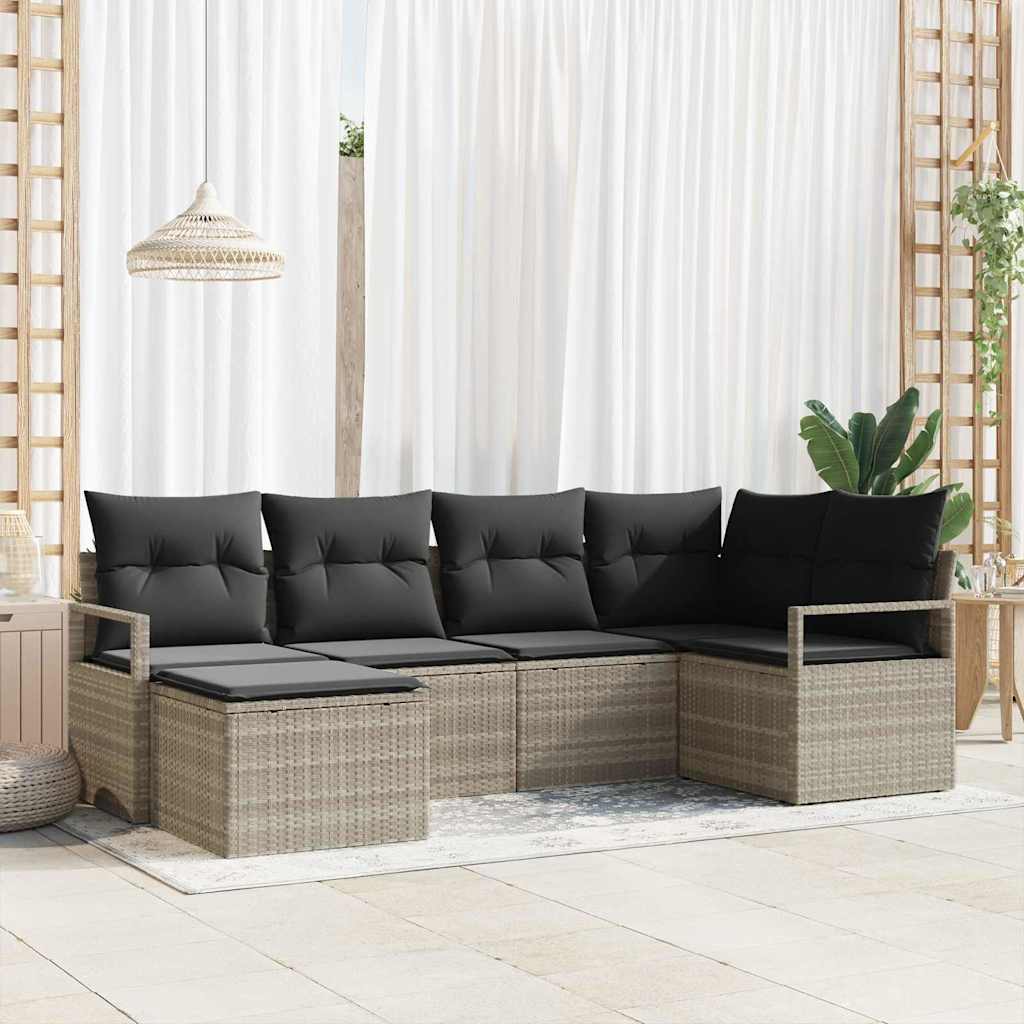 Bankstel 6 pcs Lichtgrijs poly rattan is nu te koop bij PeponiXL, paradijselijk wonen!