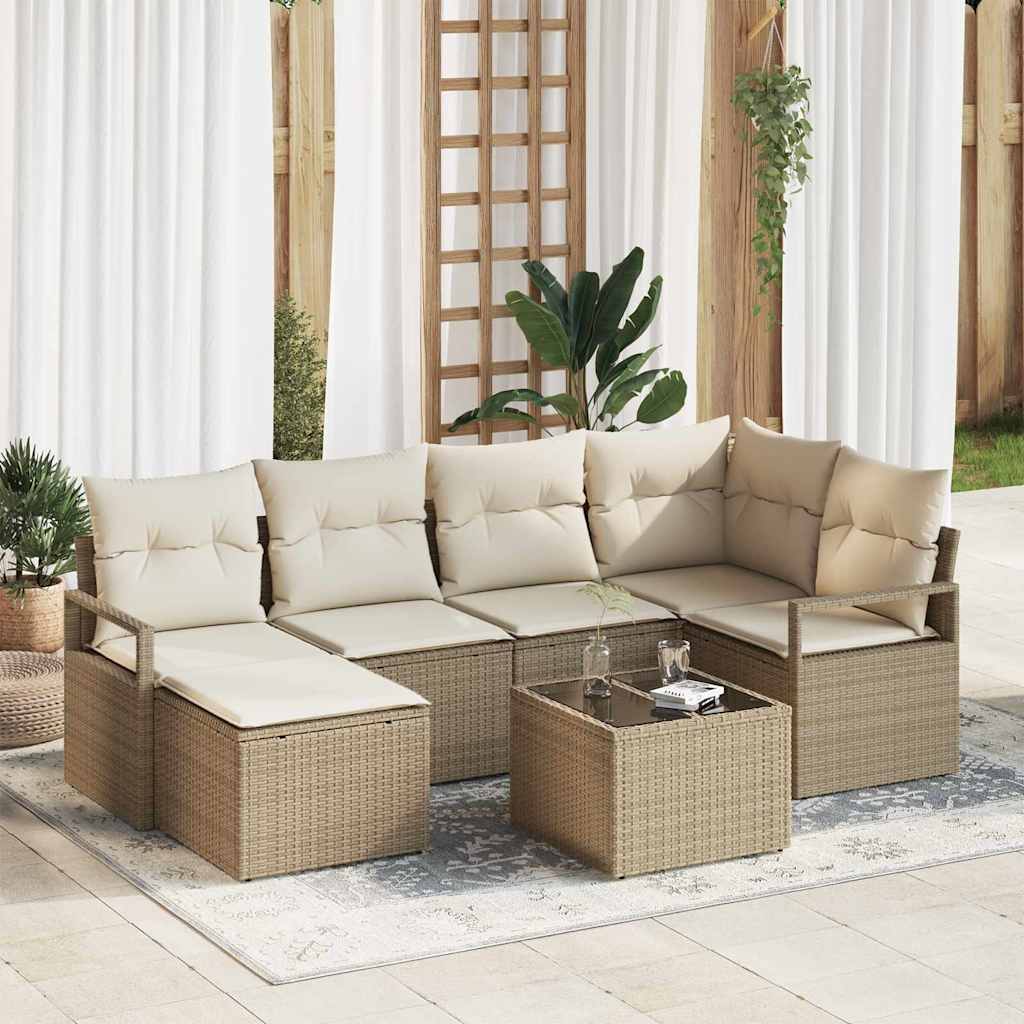 Bankstel 7 pcs Beige poly rattan is nu te koop bij PeponiXL, paradijselijk wonen!