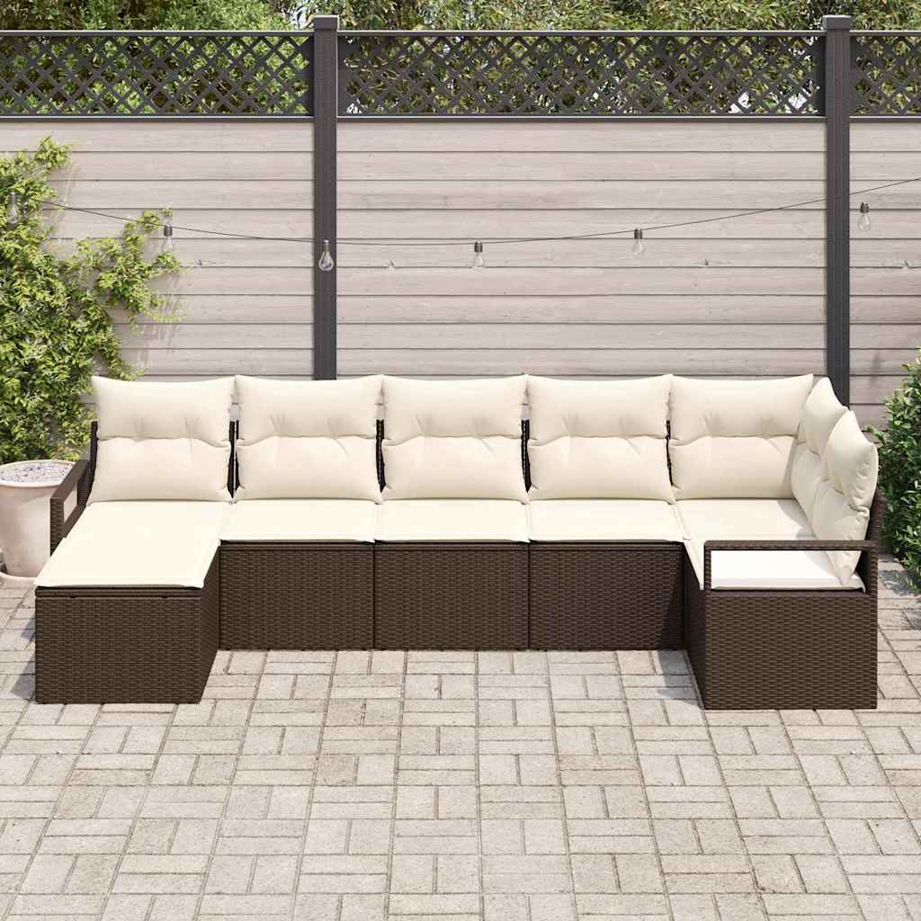 Bankstel 7 pcs Bruin poly rattan is nu te koop bij PeponiXL, paradijselijk wonen!