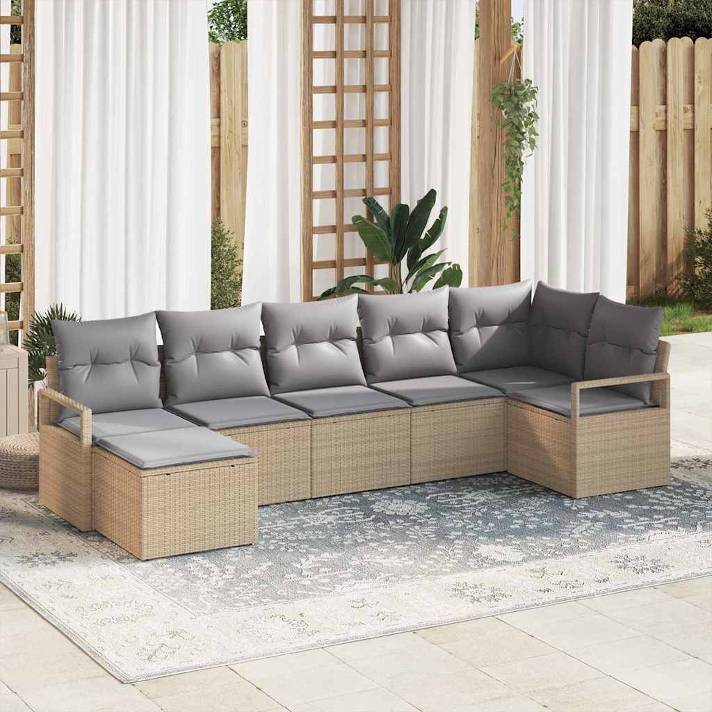 Bankstel met kussen 7 pcs Beige poly rattan is nu te koop bij PeponiXL, paradijselijk wonen!