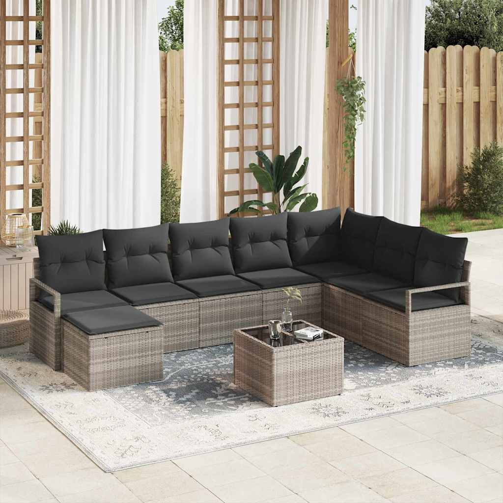 Bankstel met kussen 8 pcs Lichtgrijs poly rattan is nu te koop bij PeponiXL, paradijselijk wonen!