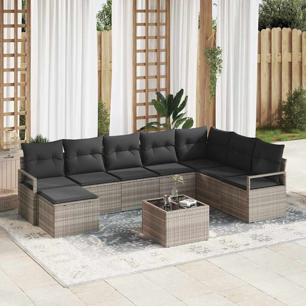 Bankstel met kussen 9 pcs Lichtgrijs poly rattan is nu te koop bij PeponiXL, paradijselijk wonen!