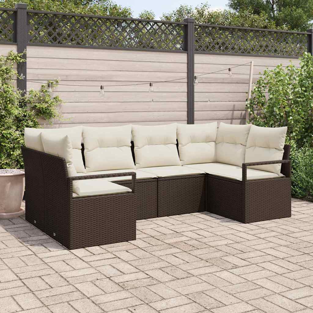 Bankstel met kussen 6 pcs Bruin poly rattan is nu te koop bij PeponiXL, paradijselijk wonen!