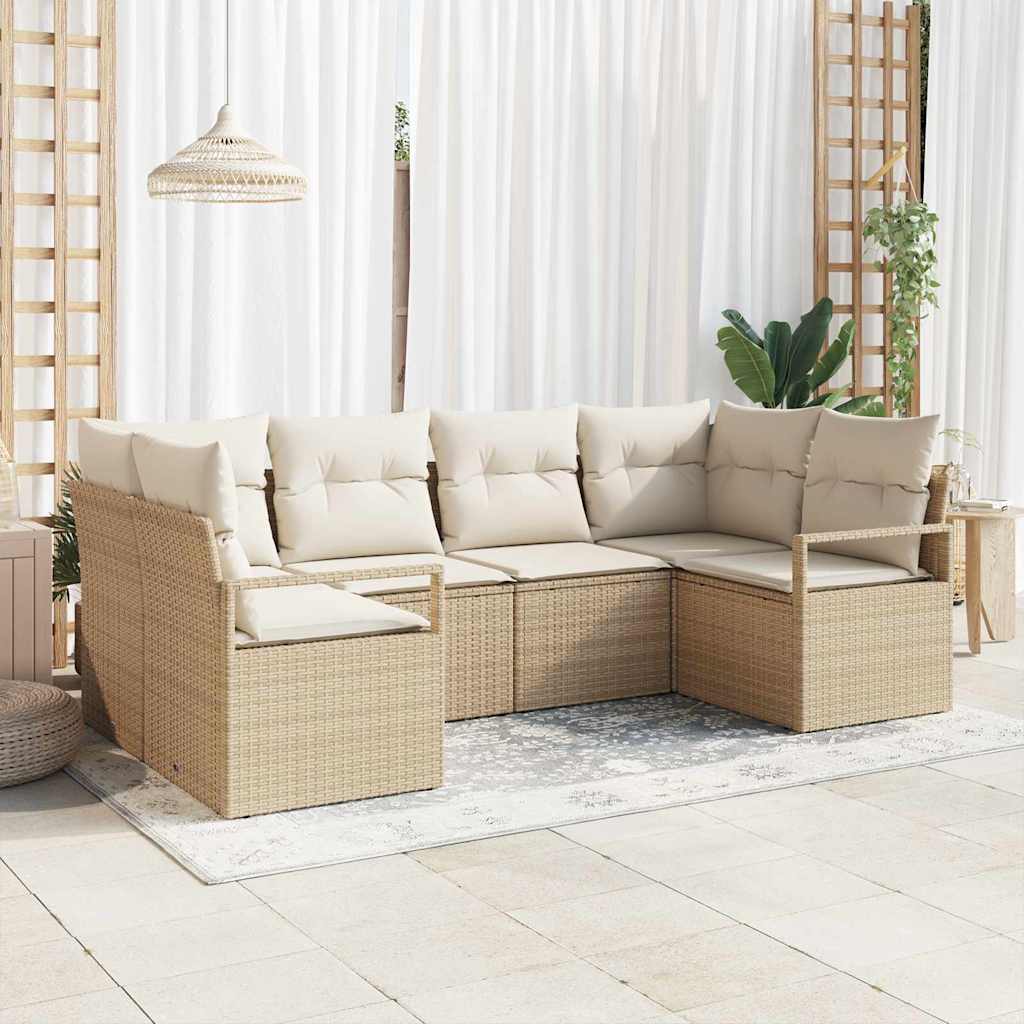 Bankstel met kussen 6 pcs Beige poly rattan is nu te koop bij PeponiXL, paradijselijk wonen!