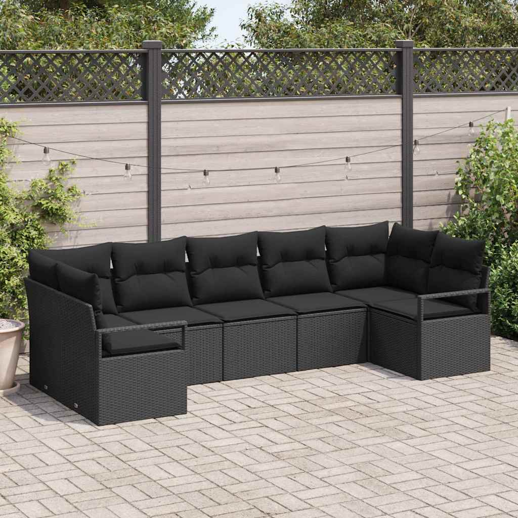 Bankstel met kussen 7 pcs Zwart poly rattan is nu te koop bij PeponiXL, paradijselijk wonen!