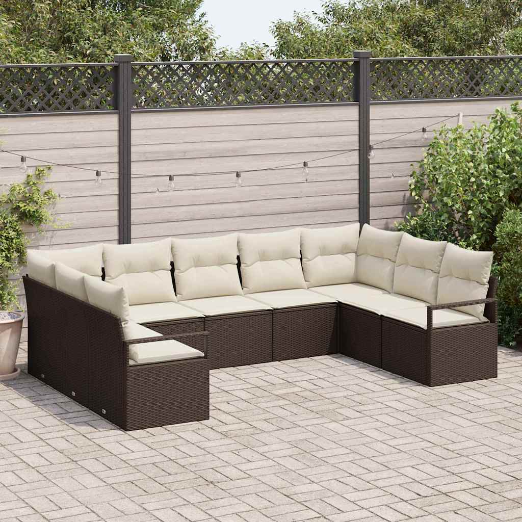 Bankstel met kussen 9 pcs Bruin poly rattan is nu te koop bij PeponiXL, paradijselijk wonen!