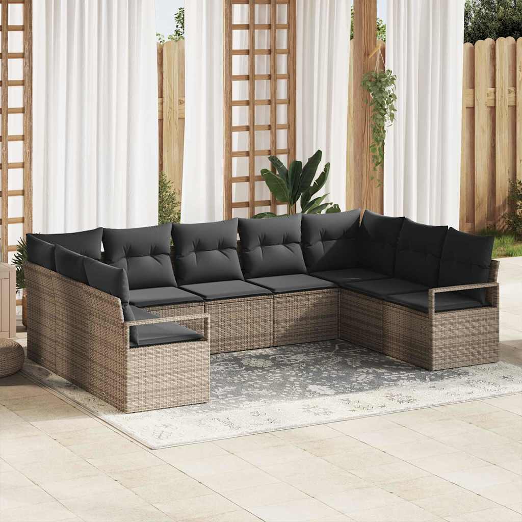 Bankstel met kussen 9 pcs Grijs poly rattan is nu te koop bij PeponiXL, paradijselijk wonen!