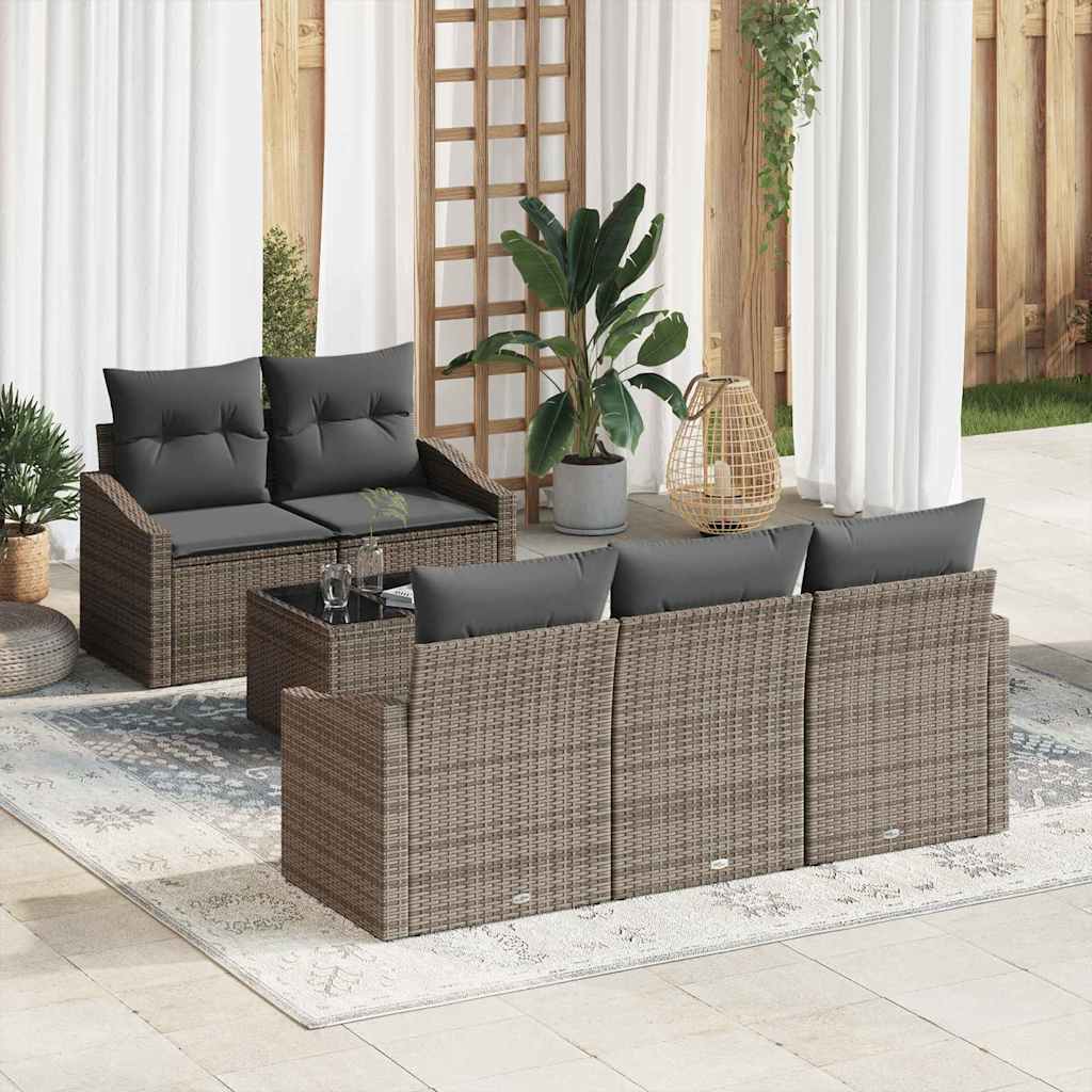 Bankstel met kussen met kussen 6 pcs Grijs poly rattan is nu te koop bij PeponiXL, paradijselijk wonen!