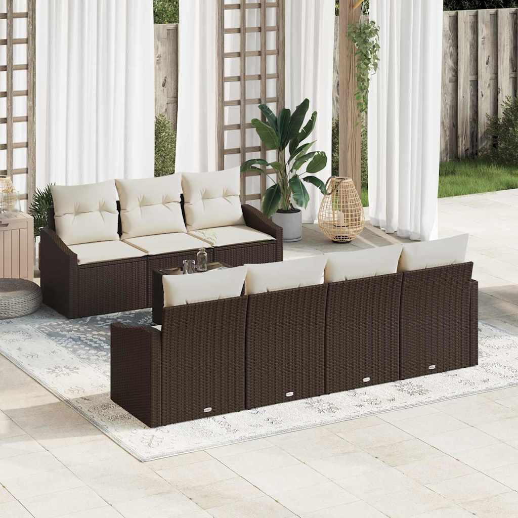 Bankstel met kussen met kussen 8 pcs Bruin en Crème poly rattan is nu te koop bij PeponiXL, paradijselijk wonen!