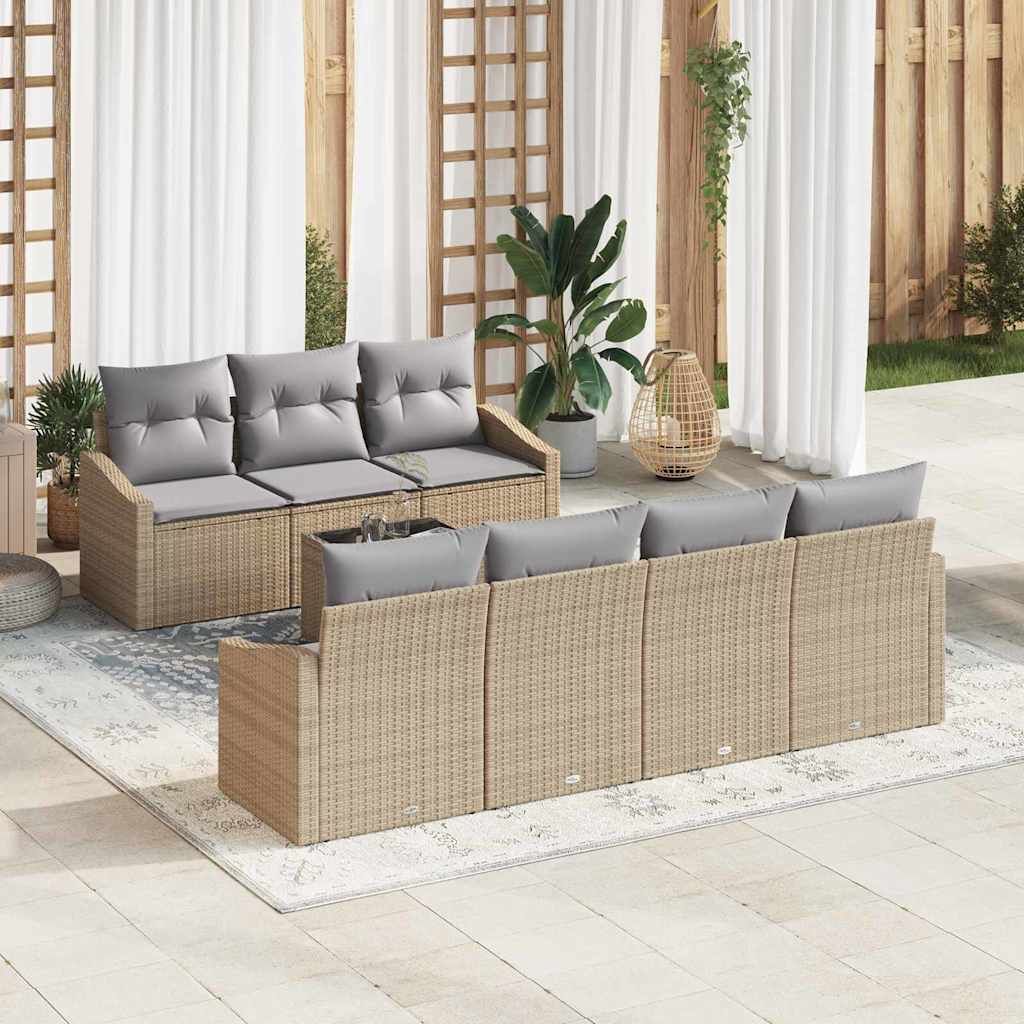 Bankstel met kussen 8 pcs Beige en Licht Grijs poly rattan is nu te koop bij PeponiXL, paradijselijk wonen!