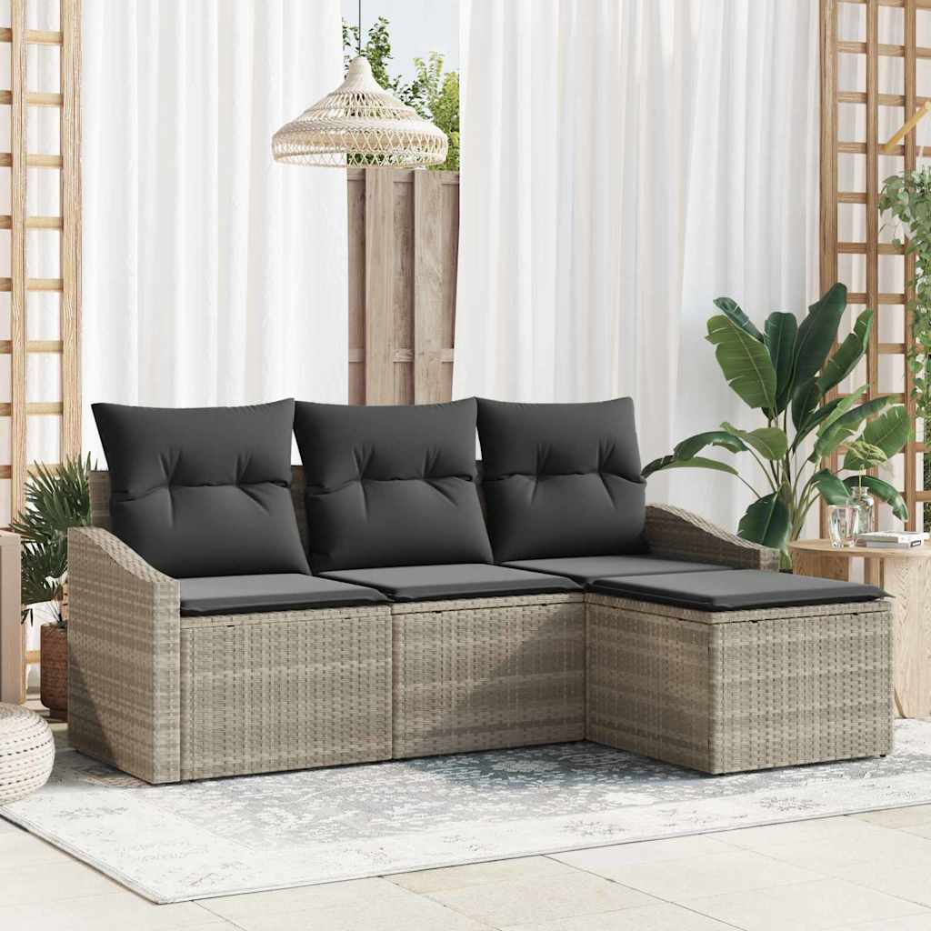 Bankstel met kussen 4 pcs Lichtgrijs poly rattan is nu te koop bij PeponiXL, paradijselijk wonen!