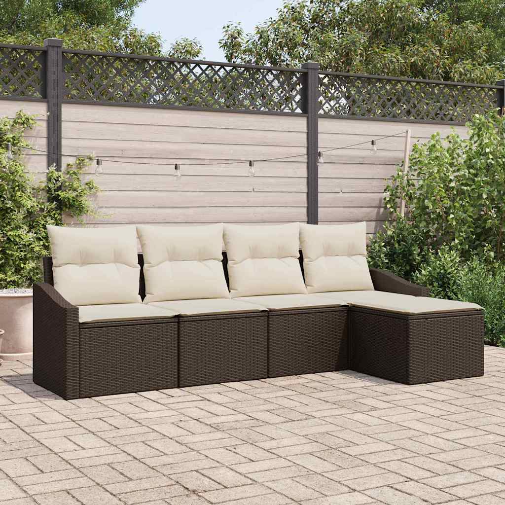Bankstel met kussen 5 pcs Bruin poly rattan is nu te koop bij PeponiXL, paradijselijk wonen!