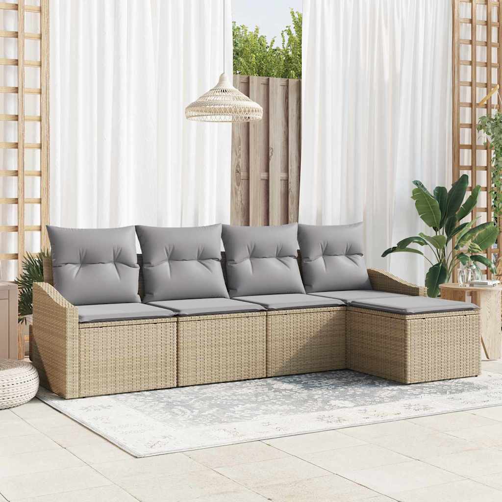 Bankstel met kussen 5 pcs Beige poly rattan is nu te koop bij PeponiXL, paradijselijk wonen!