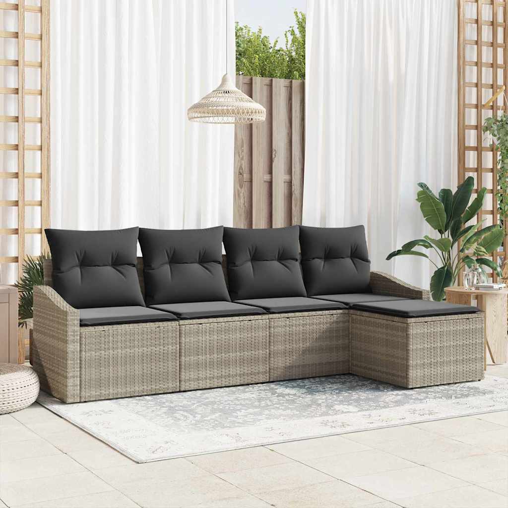 Bankstel met kussen 5 pcs Lichtgrijs poly rattan is nu te koop bij PeponiXL, paradijselijk wonen!