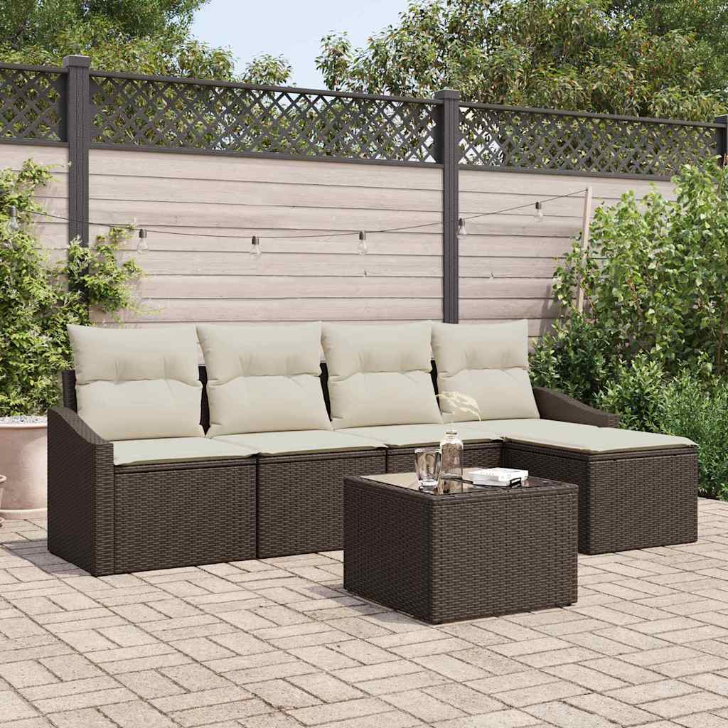 Bankstel met kussen 6 pcs Bruin poly rattan is nu te koop bij PeponiXL, paradijselijk wonen!