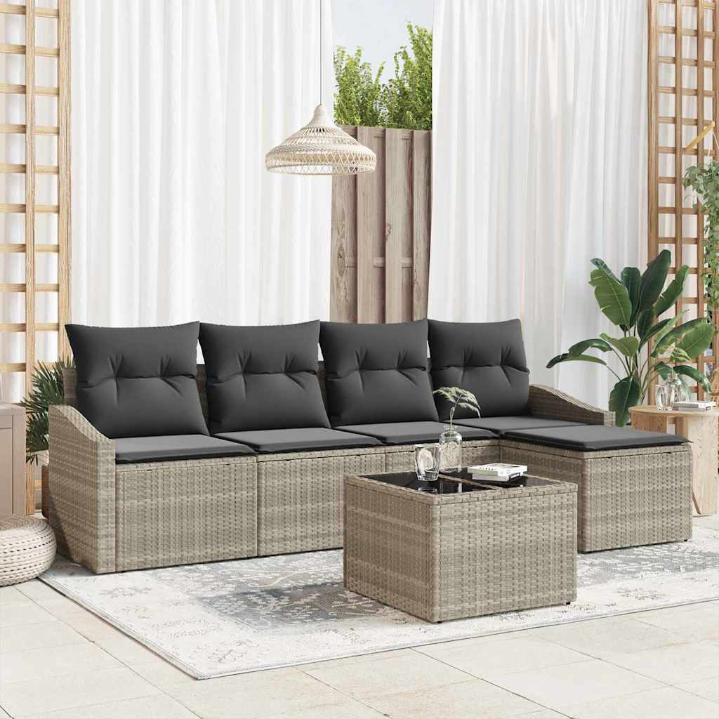 Bankstel met kussen 6 pcs Lichtgrijs poly rattan is nu te koop bij PeponiXL, paradijselijk wonen!