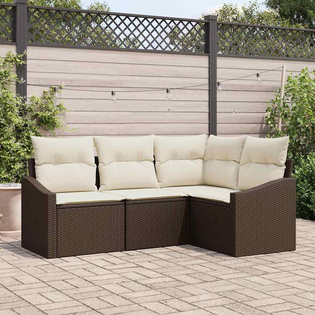 Bankstel met kussen 4 pcs Bruin poly rattan is nu te koop bij PeponiXL, paradijselijk wonen!