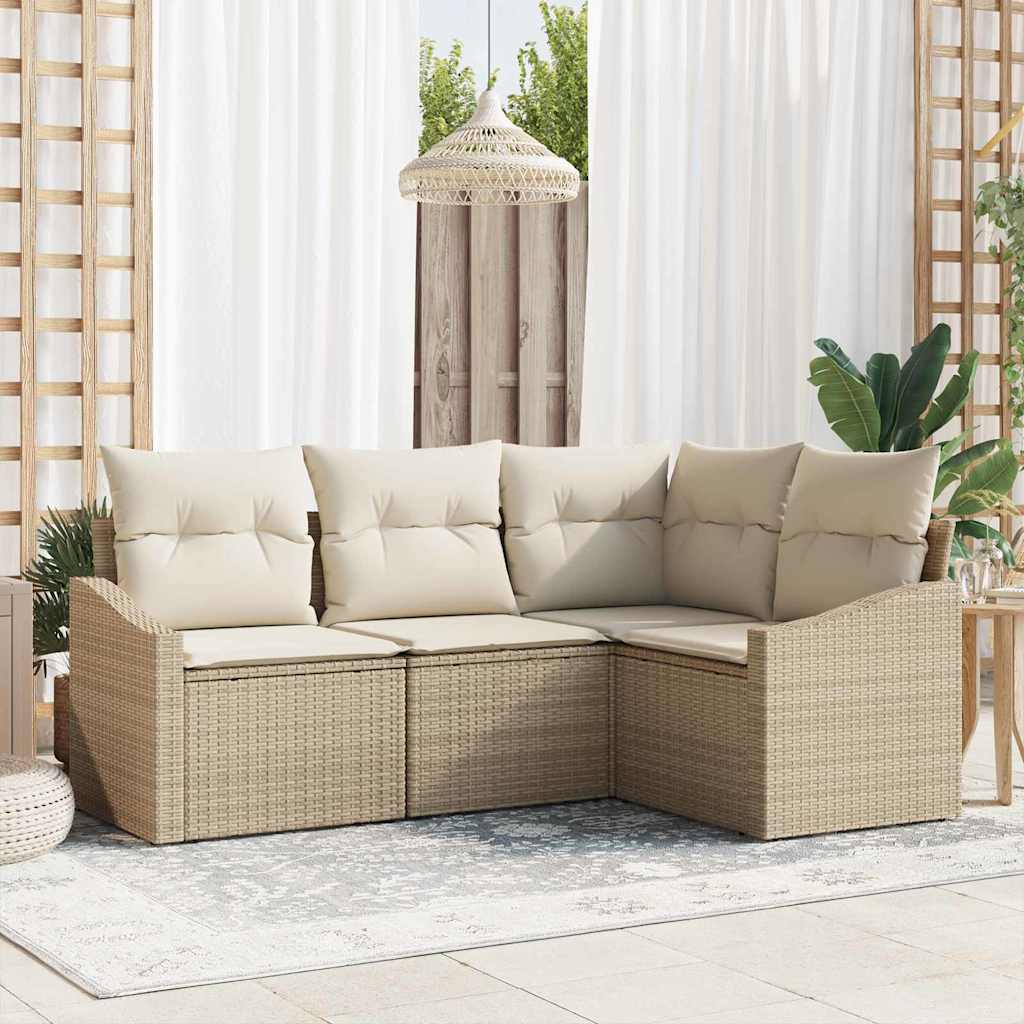 Bankstel met kussen 4 pcs Beige poly rattan is nu te koop bij PeponiXL, paradijselijk wonen!