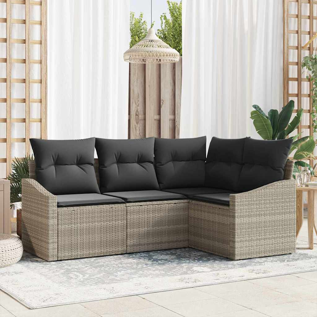 Bankstel met kussen 4 pcs Lichtgrijs poly rattan is nu te koop bij PeponiXL, paradijselijk wonen!