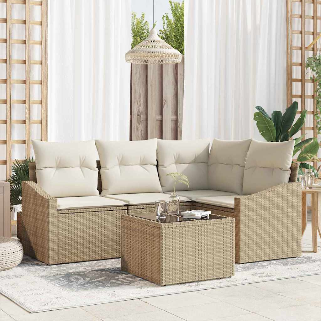 Bankstel met kussen 5 pcs Beige poly rattan is nu te koop bij PeponiXL, paradijselijk wonen!