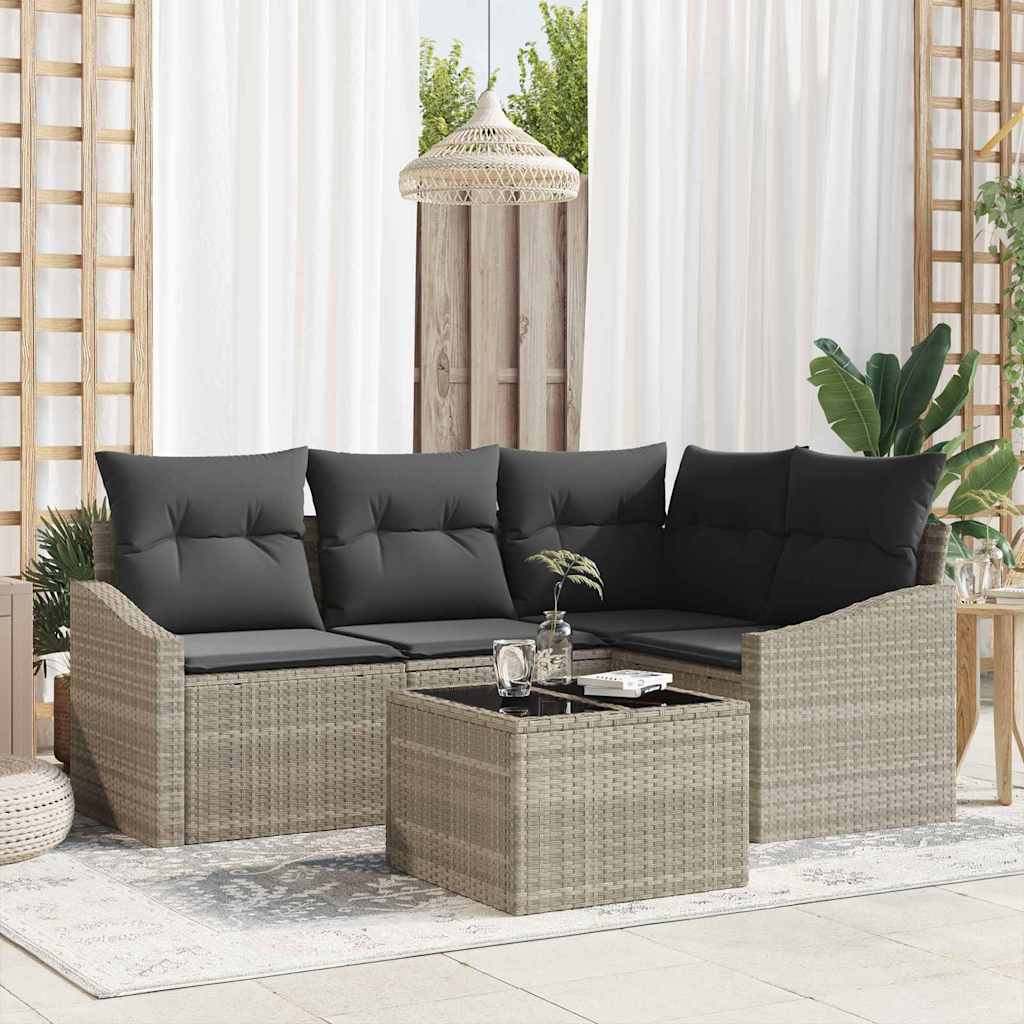 Bankstel met kussen 5 pcs Lichtgrijs poly rattan is nu te koop bij PeponiXL, paradijselijk wonen!