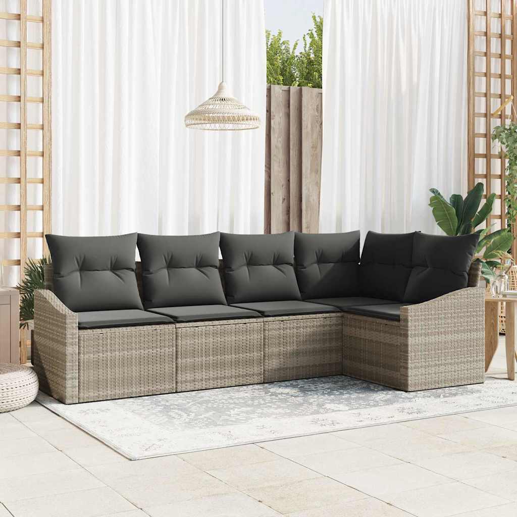 Bankstel met kussen 5 pcs Lichtgrijs poly rattan is nu te koop bij PeponiXL, paradijselijk wonen!