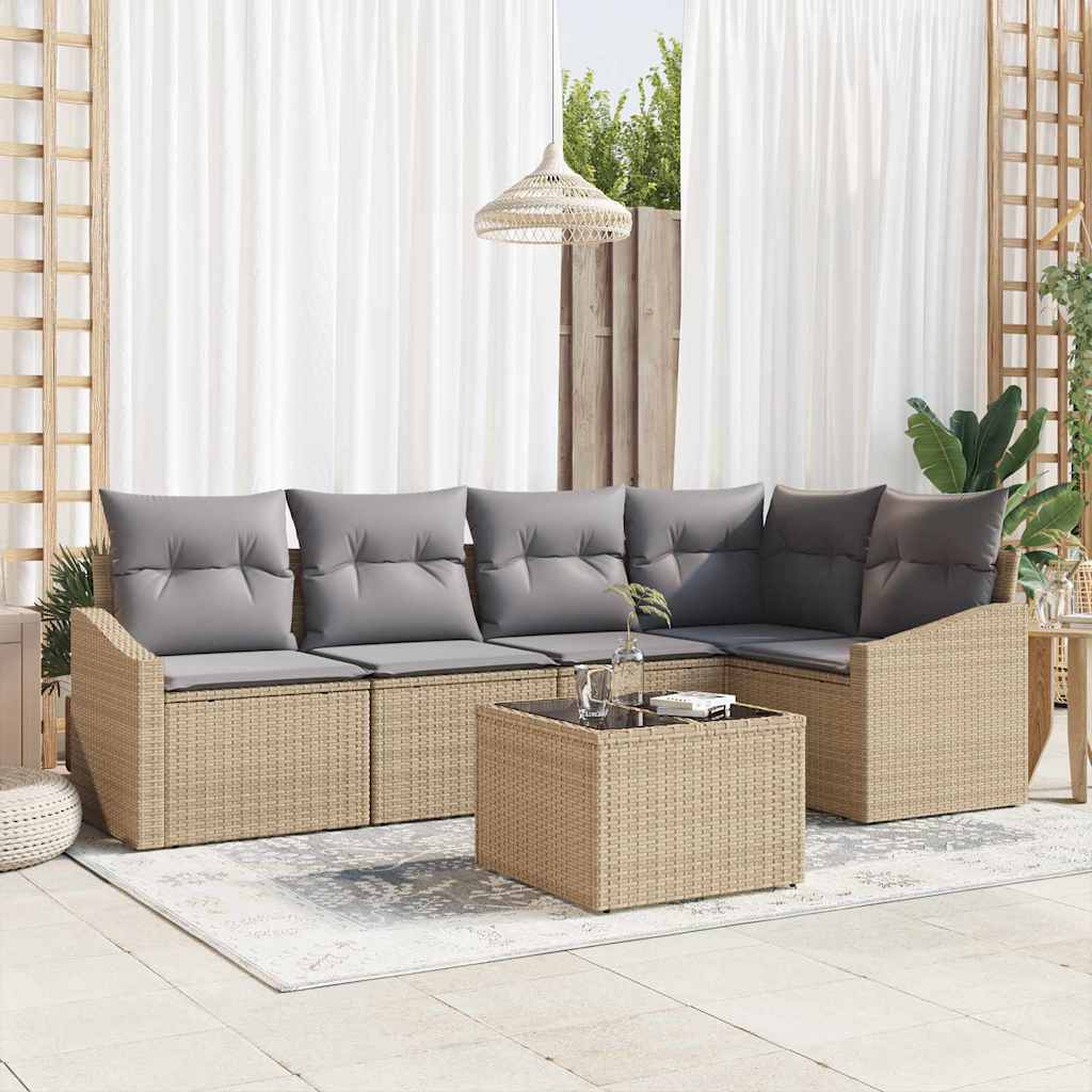 Bankstel met kussen 6 pcs Beige poly rattan is nu te koop bij PeponiXL, paradijselijk wonen!