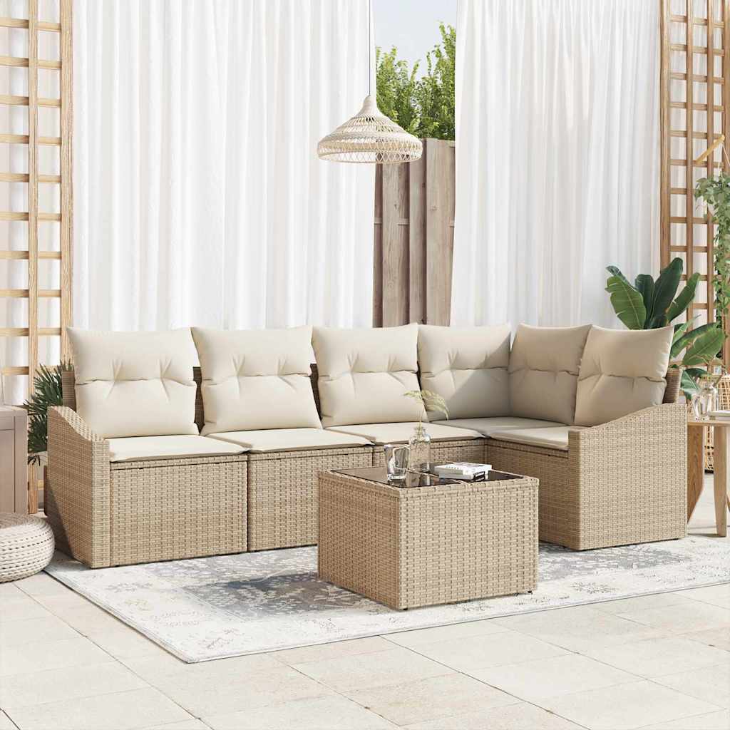 Bankstel met kussen 6 pcs Beige poly rattan is nu te koop bij PeponiXL, paradijselijk wonen!