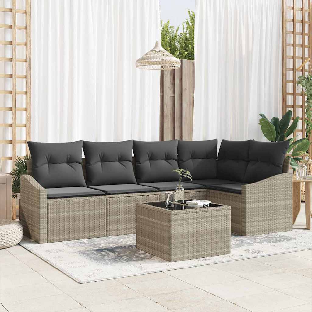 Bankstel met kussen 6 pcs Lichtgrijs poly rattan is nu te koop bij PeponiXL, paradijselijk wonen!