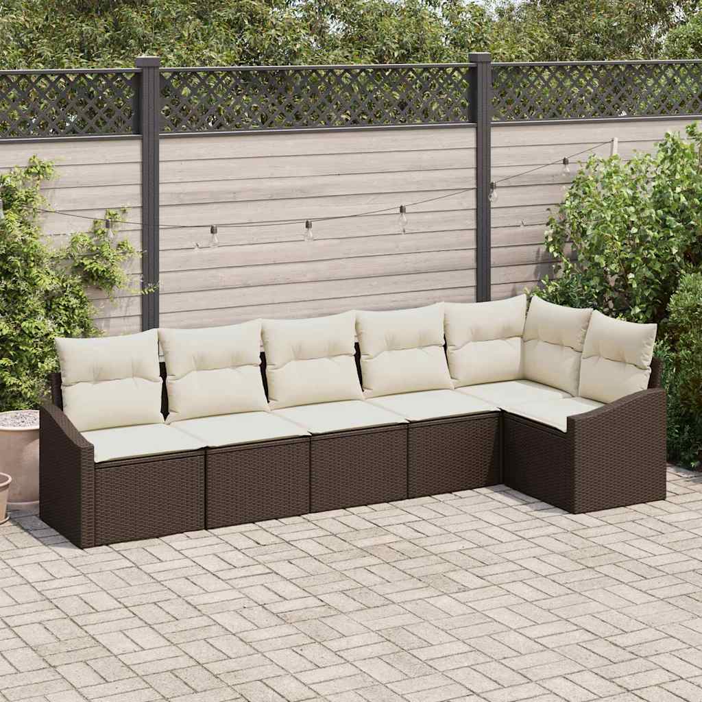 Bankstel met kussen 6 pcs Bruin poly rattan is nu te koop bij PeponiXL, paradijselijk wonen!