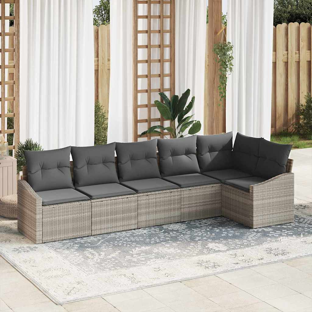 Bankstel met kussen 6 pcs Lichtgrijs poly rattan is nu te koop bij PeponiXL, paradijselijk wonen!