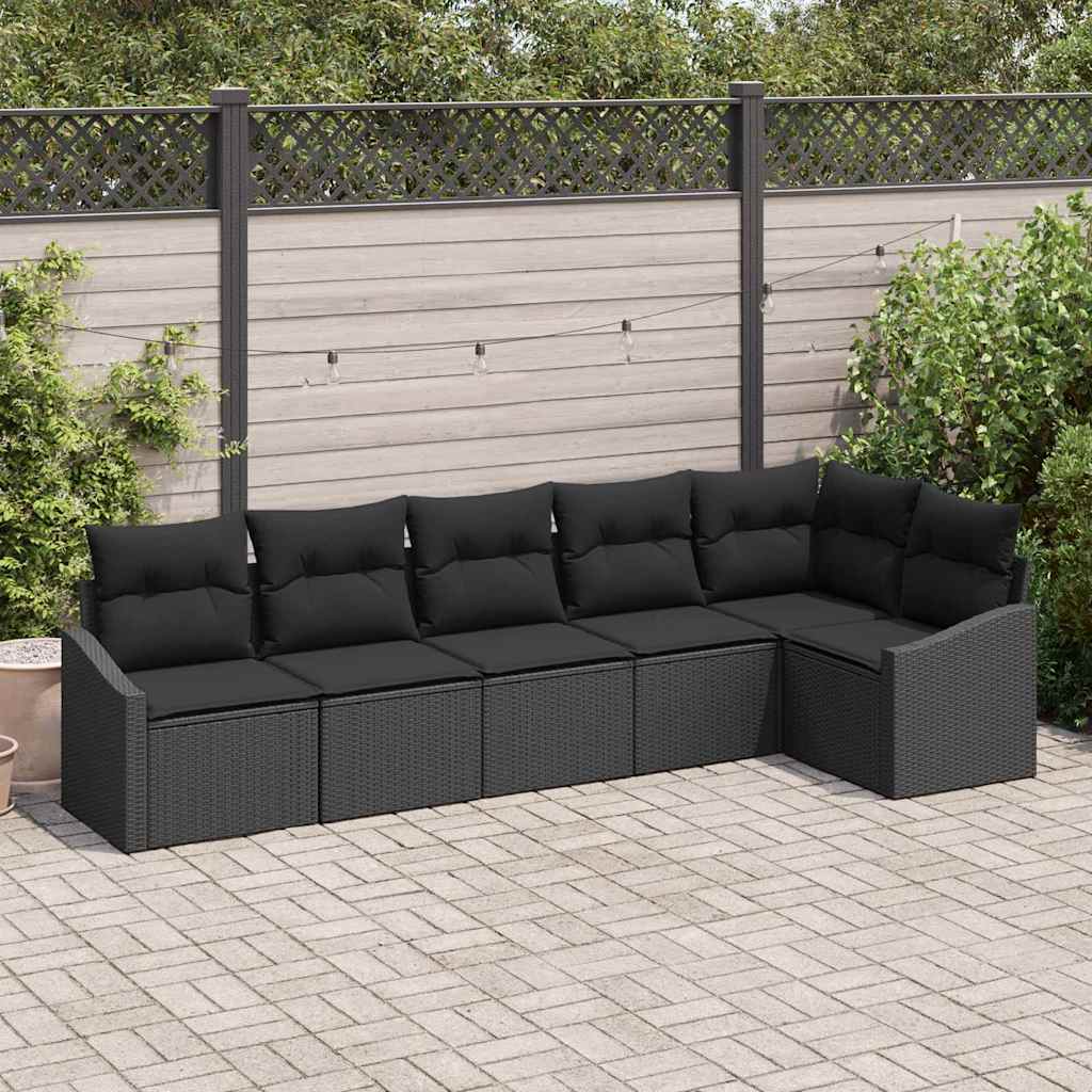 Bankstel met kussen 6 pcs Zwart poly rattan is nu te koop bij PeponiXL, paradijselijk wonen!