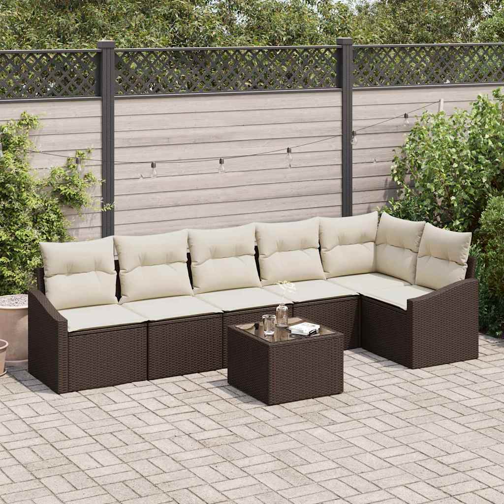 Bankstel met kussen 7 pcs Bruin poly rattan is nu te koop bij PeponiXL, paradijselijk wonen!