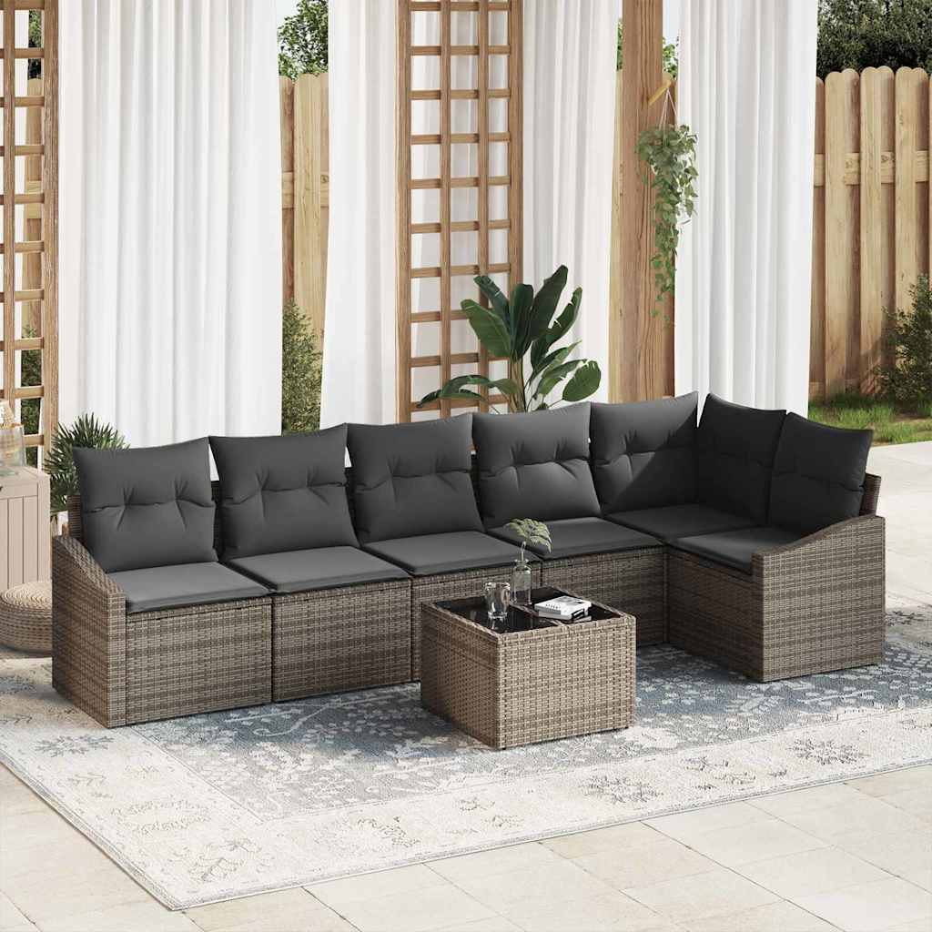 Bankstel met kussen 7 pcs Grijs poly rattan is nu te koop bij PeponiXL, paradijselijk wonen!