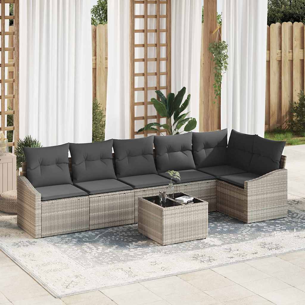 Bankstel met kussen 7 pcs Lichtgrijs poly rattan is nu te koop bij PeponiXL, paradijselijk wonen!