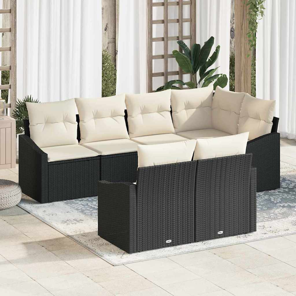 Bankstel 7 st Zwart poly rattan is nu te koop bij PeponiXL, paradijselijk wonen!