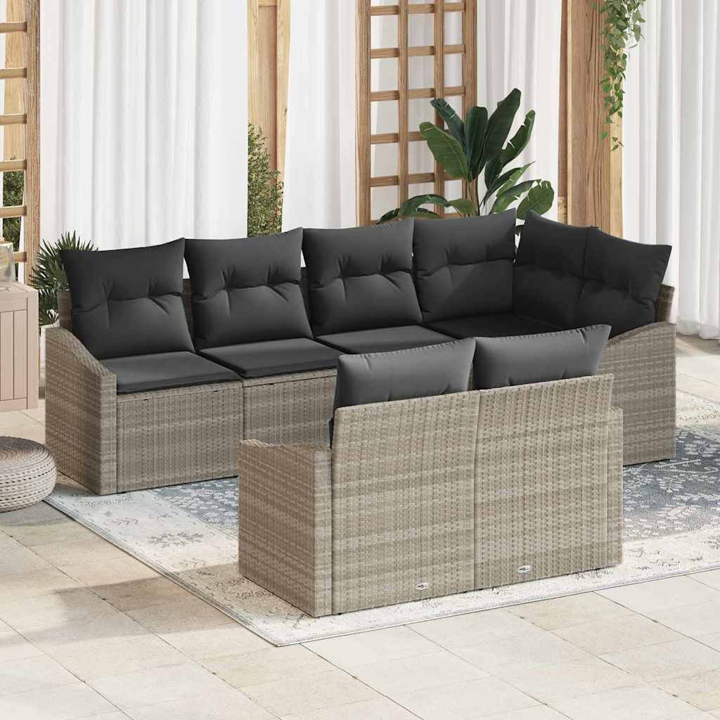 Bankstel met kussen 7 pcs Lichtgrijs poly rattan is nu te koop bij PeponiXL, paradijselijk wonen!