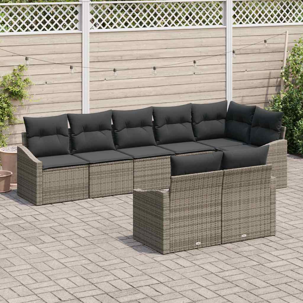 Bankstel met kussen 8 pcs Grijs poly rattan is nu te koop bij PeponiXL, paradijselijk wonen!