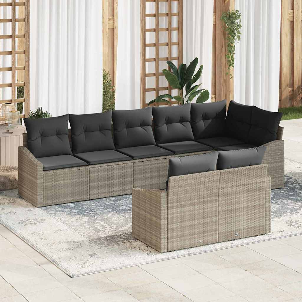 Bankstel met kussen 8 pcs Lichtgrijs poly rattan is nu te koop bij PeponiXL, paradijselijk wonen!