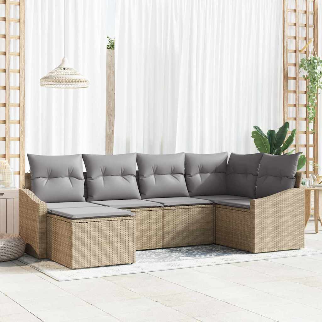 Bankstel met kussen 6 pcs Beige poly rattan is nu te koop bij PeponiXL, paradijselijk wonen!