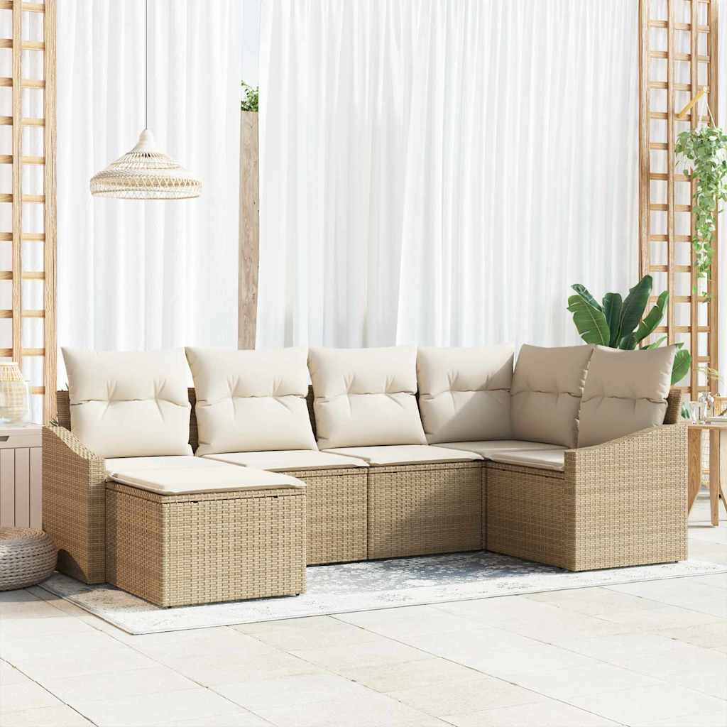 Bankstel met kussen 6 pcs Beige poly rattan is nu te koop bij PeponiXL, paradijselijk wonen!