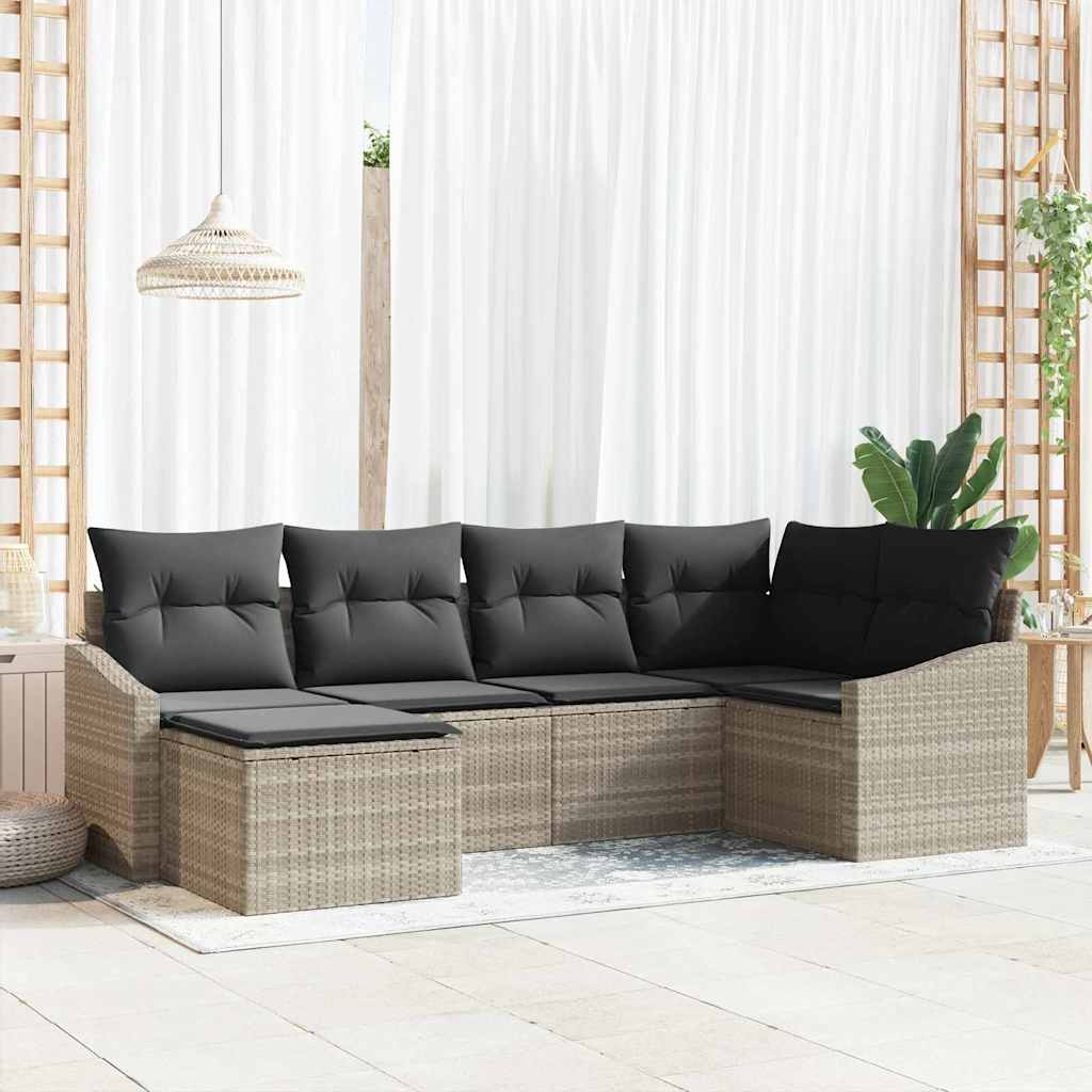 Bankstel met kussen 6 pcs Lichtgrijs poly rattan is nu te koop bij PeponiXL, paradijselijk wonen!