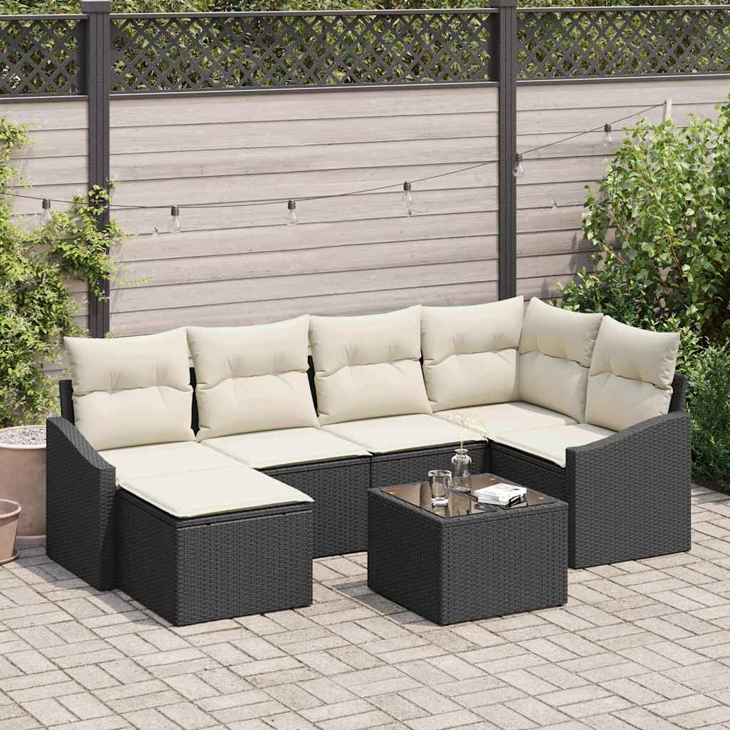 Bankstel 7 st Zwart poly rattan is nu te koop bij PeponiXL, paradijselijk wonen!